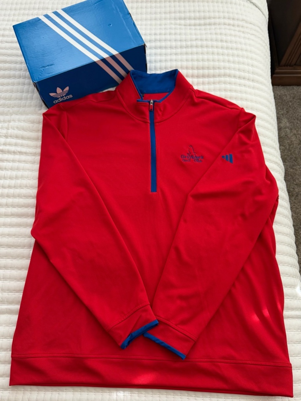 adidas Red Quarter-Zip Top with Blue Accents
